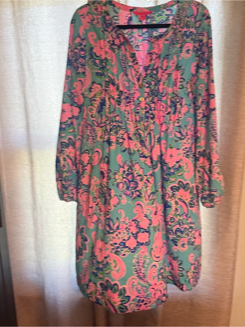 Lilly Pulitzer Floral Print Green and Pink Boho Tunic Dress Large